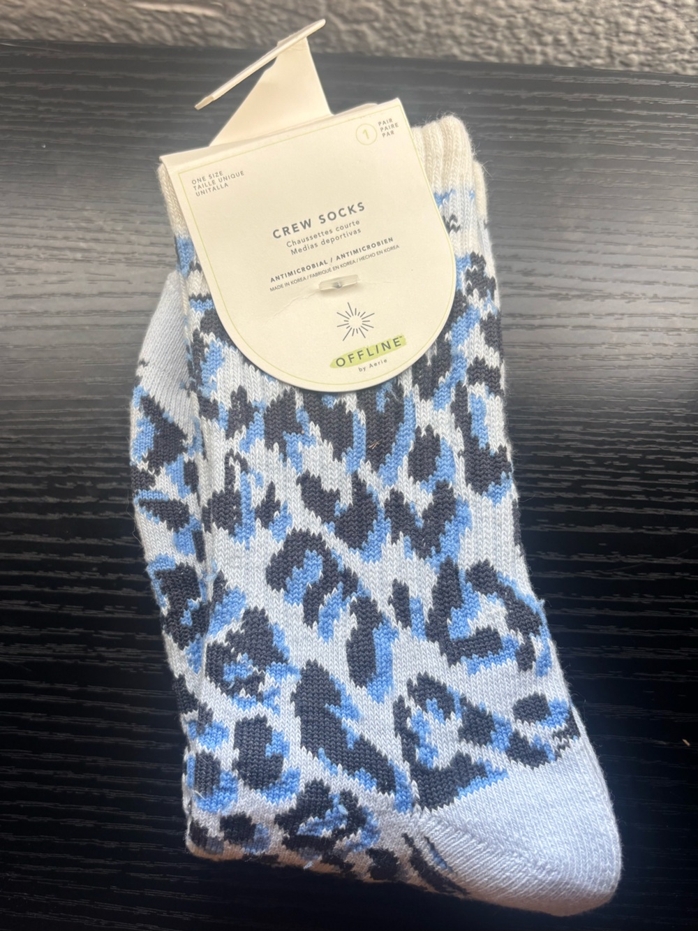 Offline by Aerie Blue Leopard Print Crew Socks